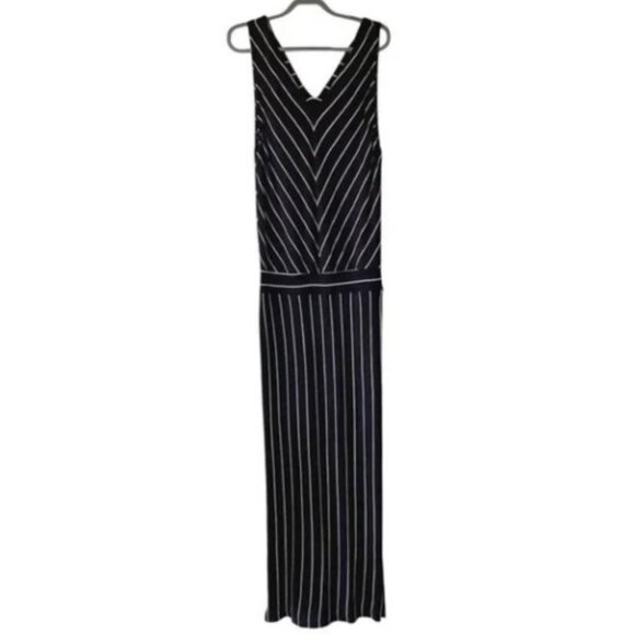 Heather black and white striped chevron sleeveless side slit maxi dress size L - Picture 1 of 5